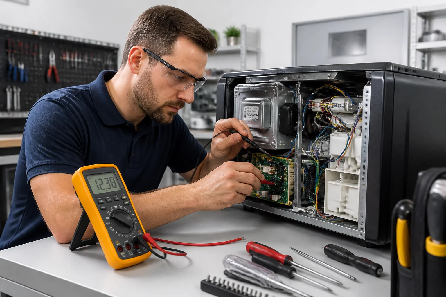 Technician conducting precision diagnostics on a home appliance in Ajman